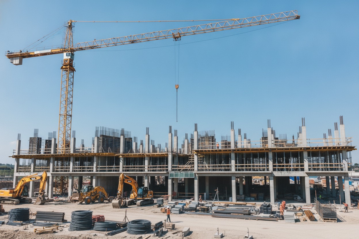 Baucontractor und Bauzulieferer — Baustelle mit Turmkran